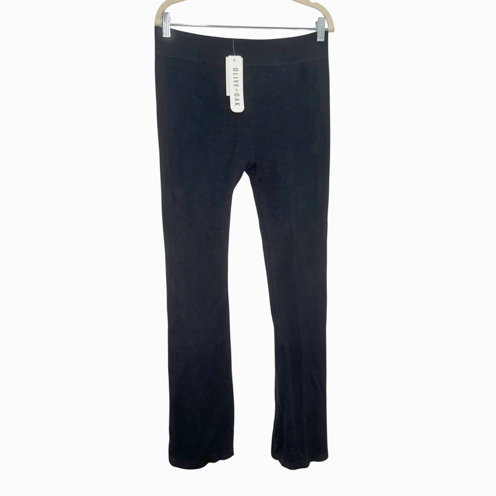 Olive + Oak Womens XL Black Ribbed Knit Flare Leg Pants NWT LF4K80302BK